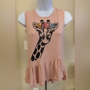 Miss Chievous Blush Pink Sleeveless Top with Sequin Giraffe